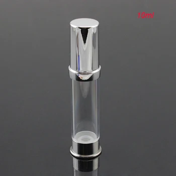 100ks 10 ML plastových airless fľašu s priehľadnými a striebro hornej dolnej, plastové airless 10 ml vzorky test airless Fľašu