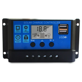 30A Solárny Regulátor Nabíjania S 5V Duálne Porty USB Displeja Nastaviteľné Parametre LCD Displej A Nastaviť Časovač zapnutia/Vypnutia Čas