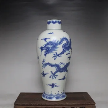 9 Starožitné QingDynasty porcelánová váza,blue & white dragon fľašu 6,Ručne maľované remesiel,Dekorácie,Zber a Ozdobu