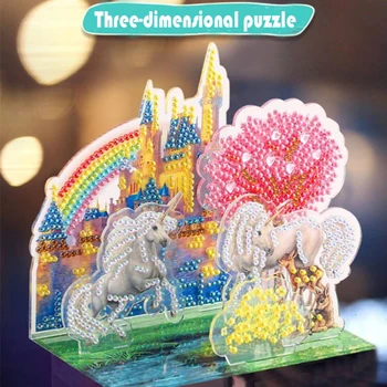 Detské Puzzle DIY trojrozmerné Puzzle diamond maľovanie unicorn princess anjel hrad diamond maľovanie vianočný darček