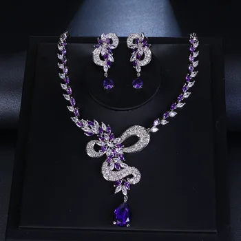 Európsky Štýl Luxusné Zirkón Fialová Krištáľové Šperky Set Pre Ženy, Afrika Indian Svadobné Hostiny, Párty Očarujúce Príslušenstvo Darček
