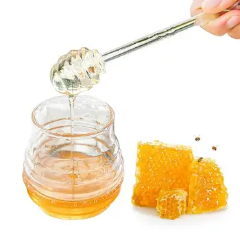 Honey Pot Jar 8.3 oz Tepelne-Odolné Med Jar S Dipper A Veko Tepelne-Odolné Med Dávkovač Na Domácej Kuchyni Skladovanie 
