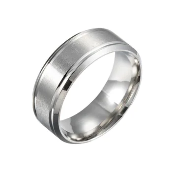 Hot predaj nerezovej ocele 8 mm široký matný dvojité skosený jednoduché pánske prsteň možno použiť ako darček
