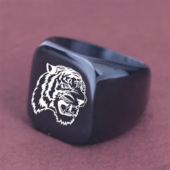 Jednoduché Retro Laser Zvierat Tiger Vedúci Krúžku Šperky Despotický Zlato 18 MM Námestie Lesklý Mužský Palec Krúžok Výrobcov Veľkoobchod