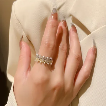 Luxusné Vlna Krúžok kórejský Módne Micro-intarzované Zirkón Geometrické Otvoriť Zásnubné Prstene pre Ženy Romantické Ženské Šperky Darček