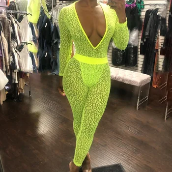 Neon Zelená Jumpsuit + Nohavice 2ks/Set Oka Playsuit Sexy Klub Chudá Combishort Femme Pevné Romper Ženy Oblečenie 2019See Prostredníctvom