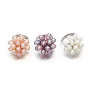 Prírodné Sladkovodné Drop Pearl Krúžok Šperky Nastaviteľné Prstene pre Ženy, Biela, Ružová a Fialová Tri Farby, Prstene pre Ženy