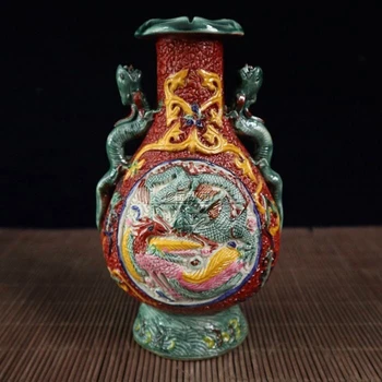 Staroveké porcelánu pastel porcelánu fľaša dragon a phoenix binaural váza kvet usporiadanie dekorácie fľaša ornament