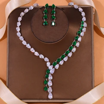 Stonefans Green Crystal Zirkón Náhrdelníky Náušnice Nastaviť Kvapka Vody Ženy, Luxusné Svadobné Doplnky Afrike Weedding Šperky Set Darček